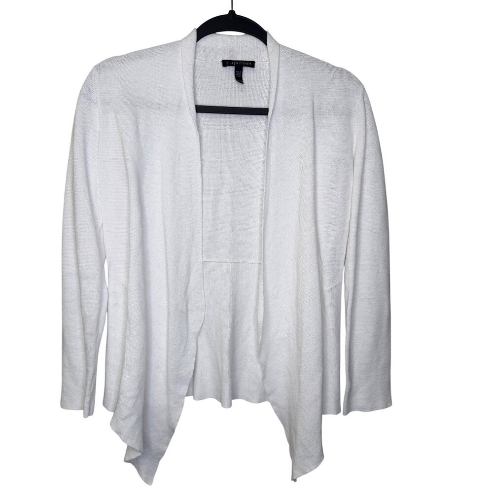 Eileen Fisher 100% Organic Linen Open Front Cardigan Sweater White Size XXS